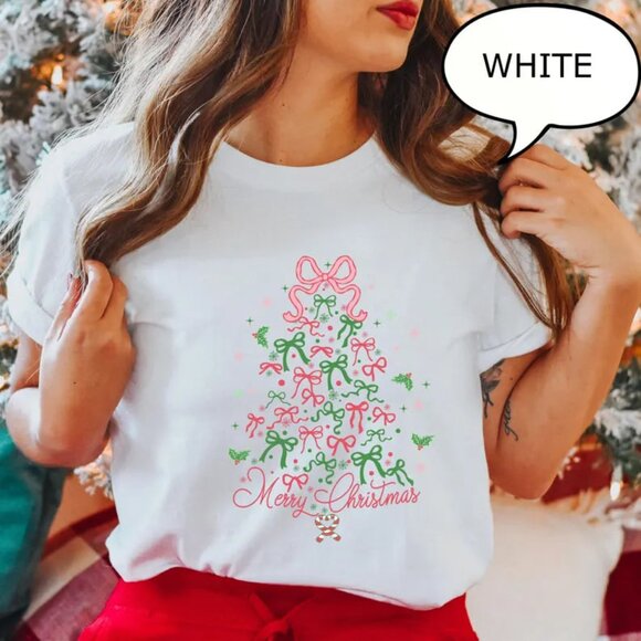 Tops - Graphic Bow Christmas Tree Shirt, Christmas Tree Shirt, Gift For Christmas